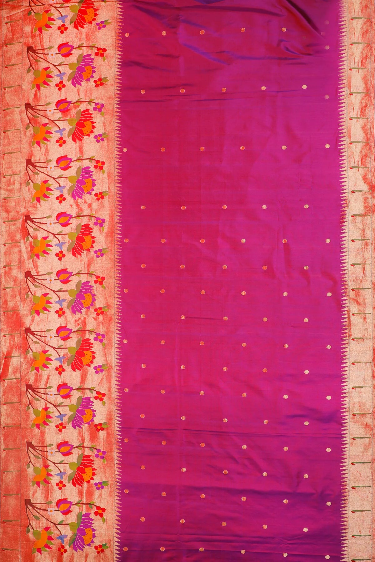 Purple Pure Silk Handloom Paithani with Skirt Border & Lotus Detailing