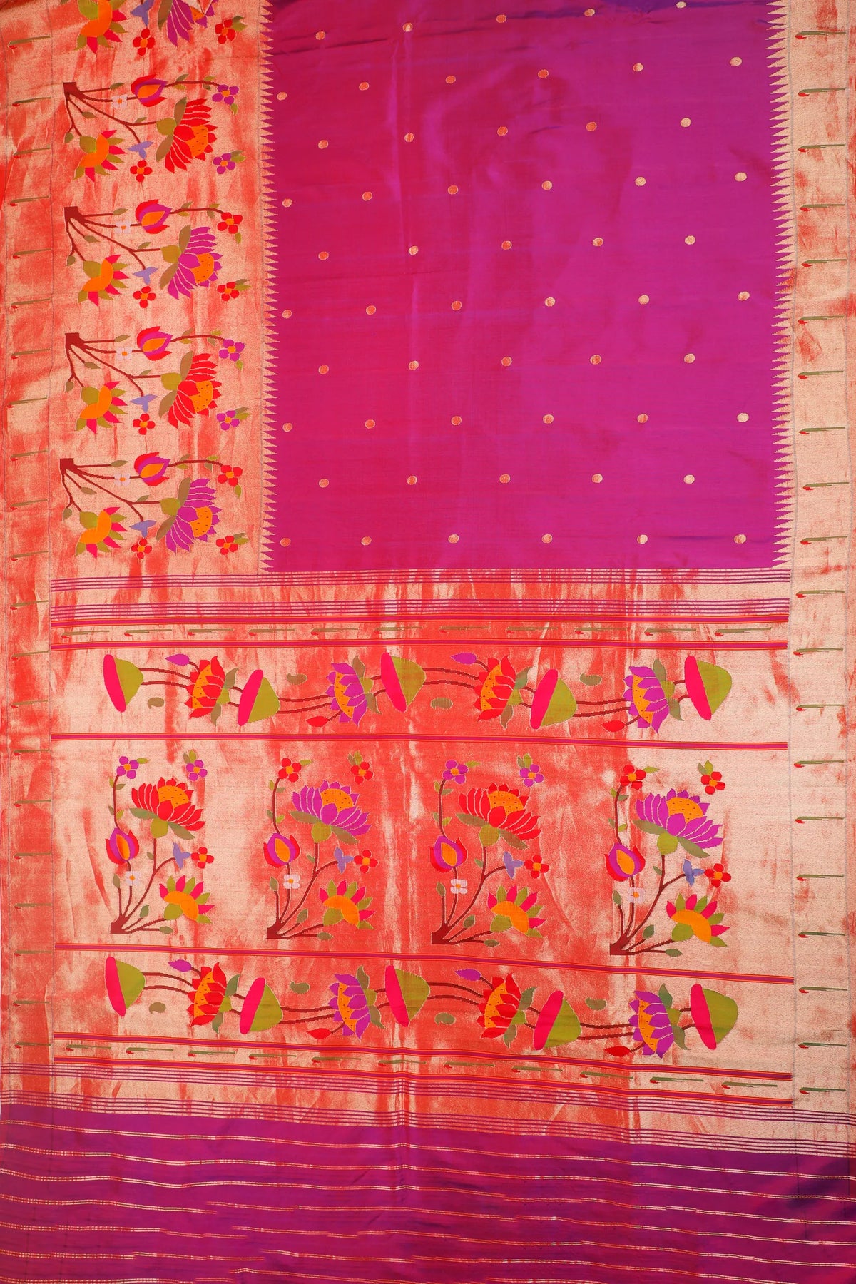 Purple Pure Silk Handloom Paithani with Skirt Border & Lotus Detailing