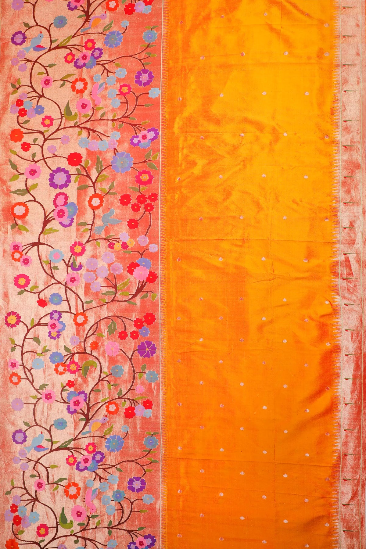 Mango Yellow Pure Silk Handloom Paithani with Skirt Border