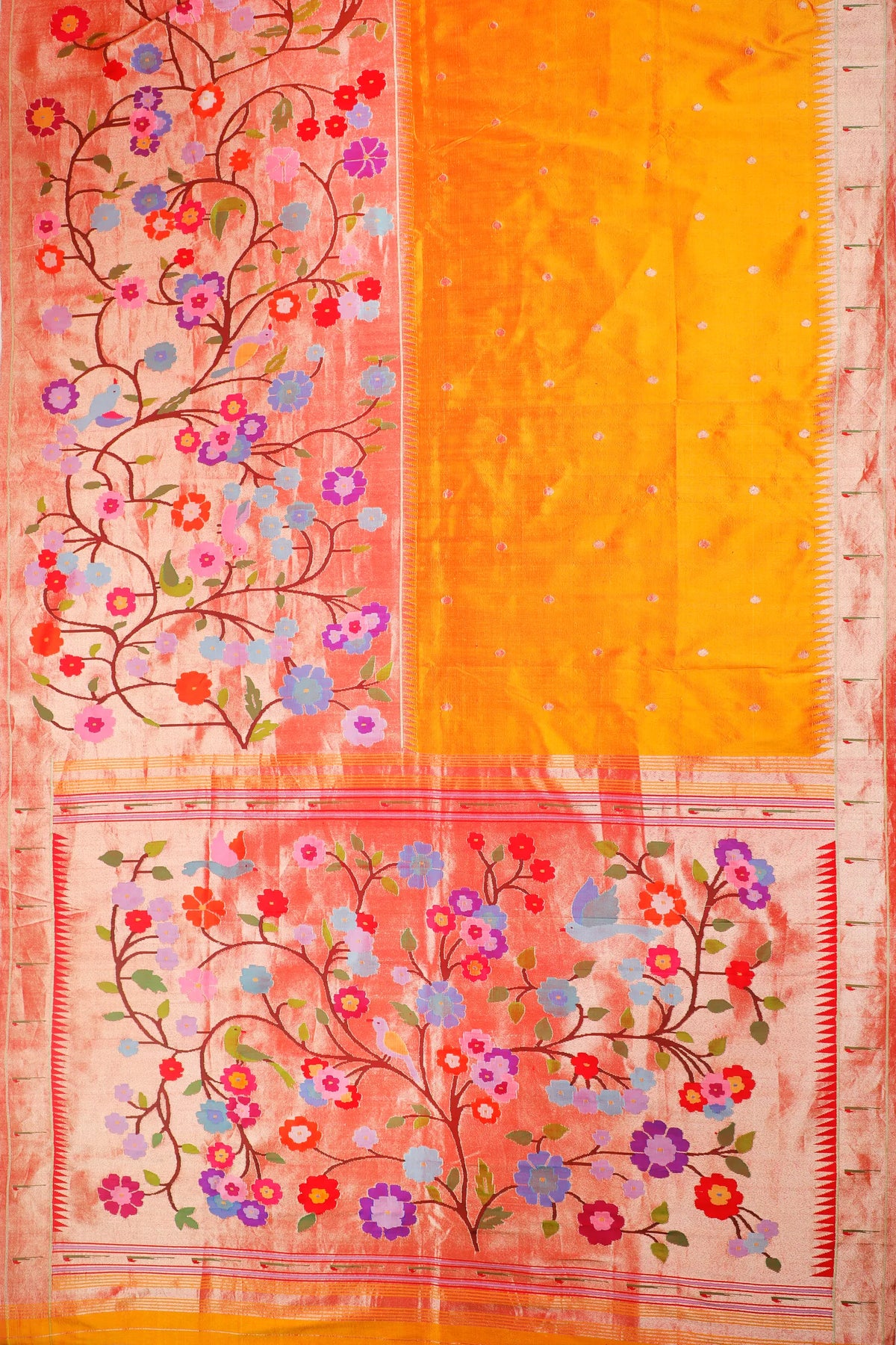 Mango Yellow Pure Silk Handloom Paithani with Skirt Border