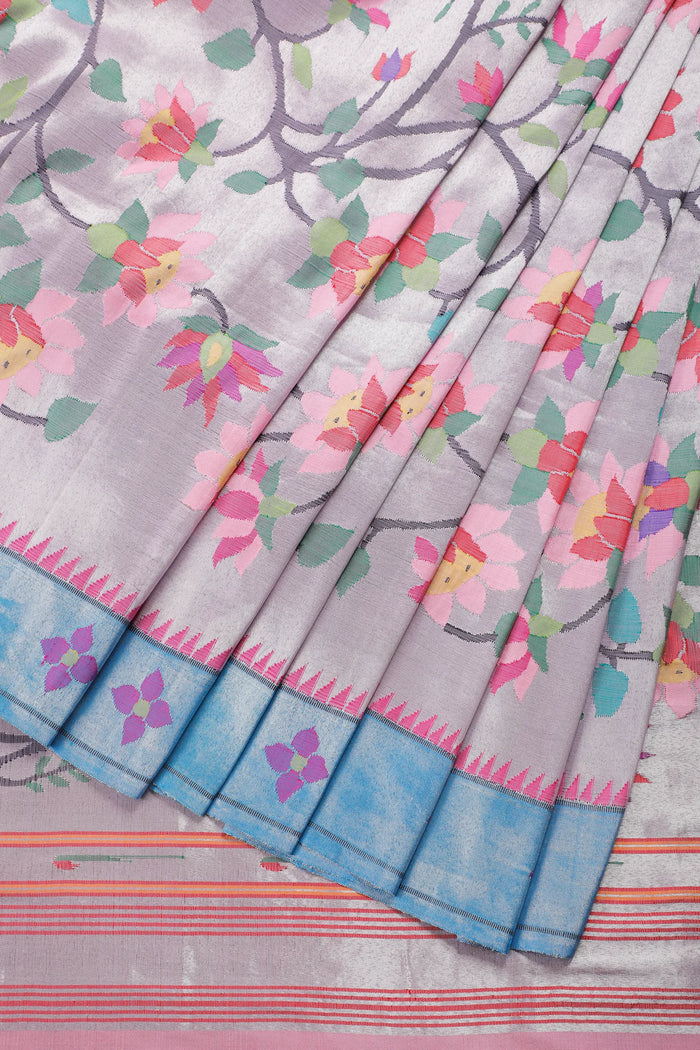 Lilac Pure Silk Handloom Tissue Paithani Saree with All Over Design