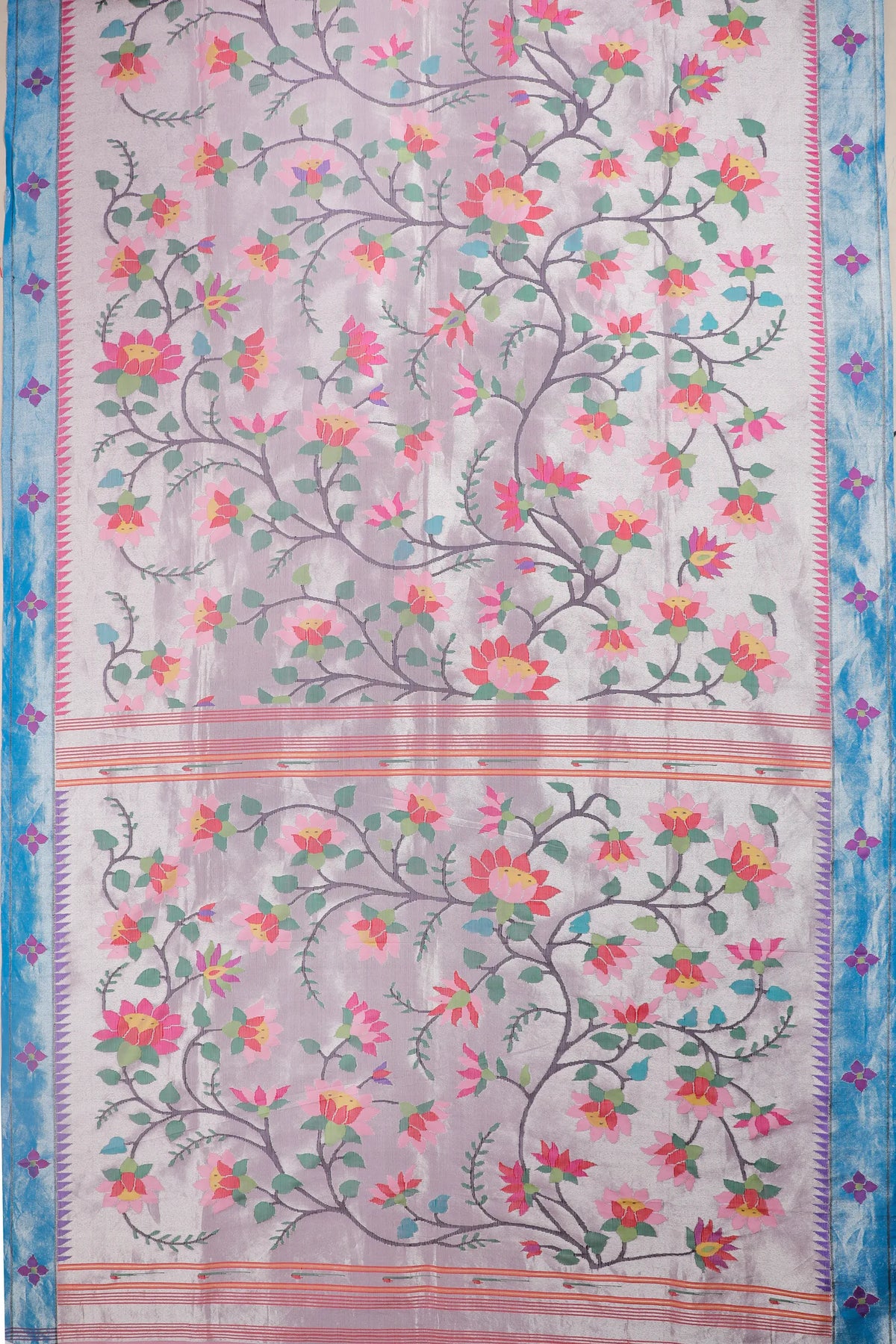 Lilac Pure Silk Handloom Tissue Paithani Saree with All Over Design