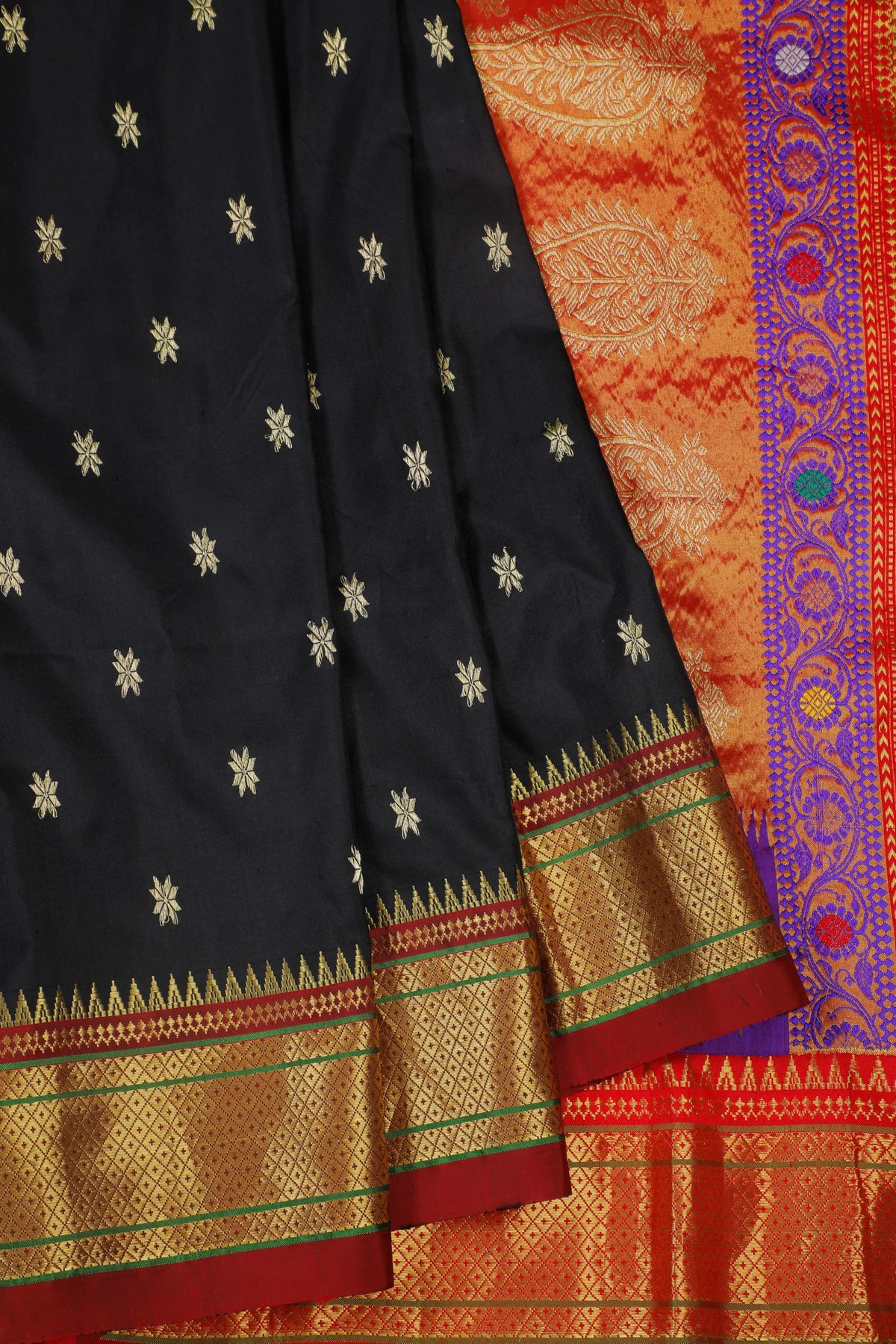 Black Handloom Pure Silk Paithani Saree - Revival Design
