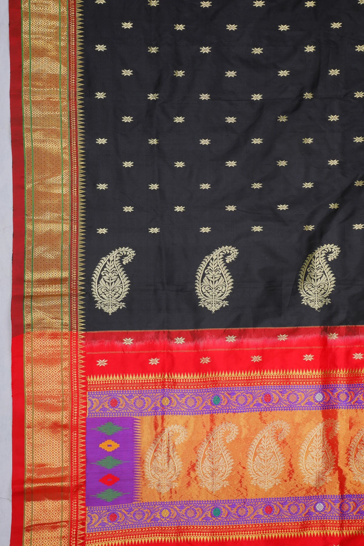 Black Handloom Pure Silk Paithani Saree - Revival Design