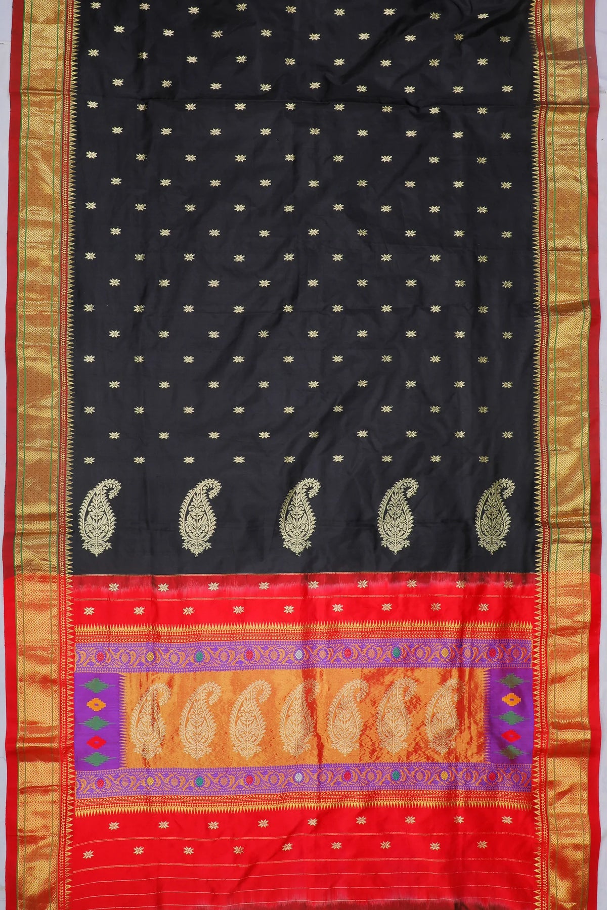 Black Handloom Pure Silk Paithani Saree - Revival Design