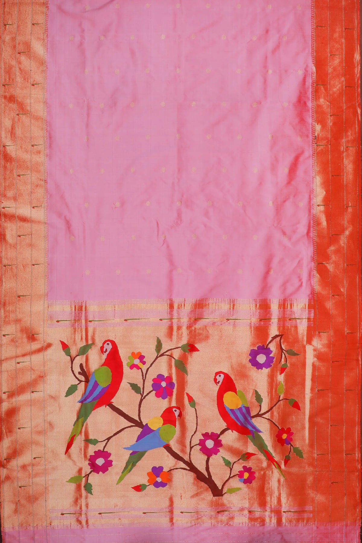 Baby Pink Handloom Pure Silk Muniya Paithani Saree