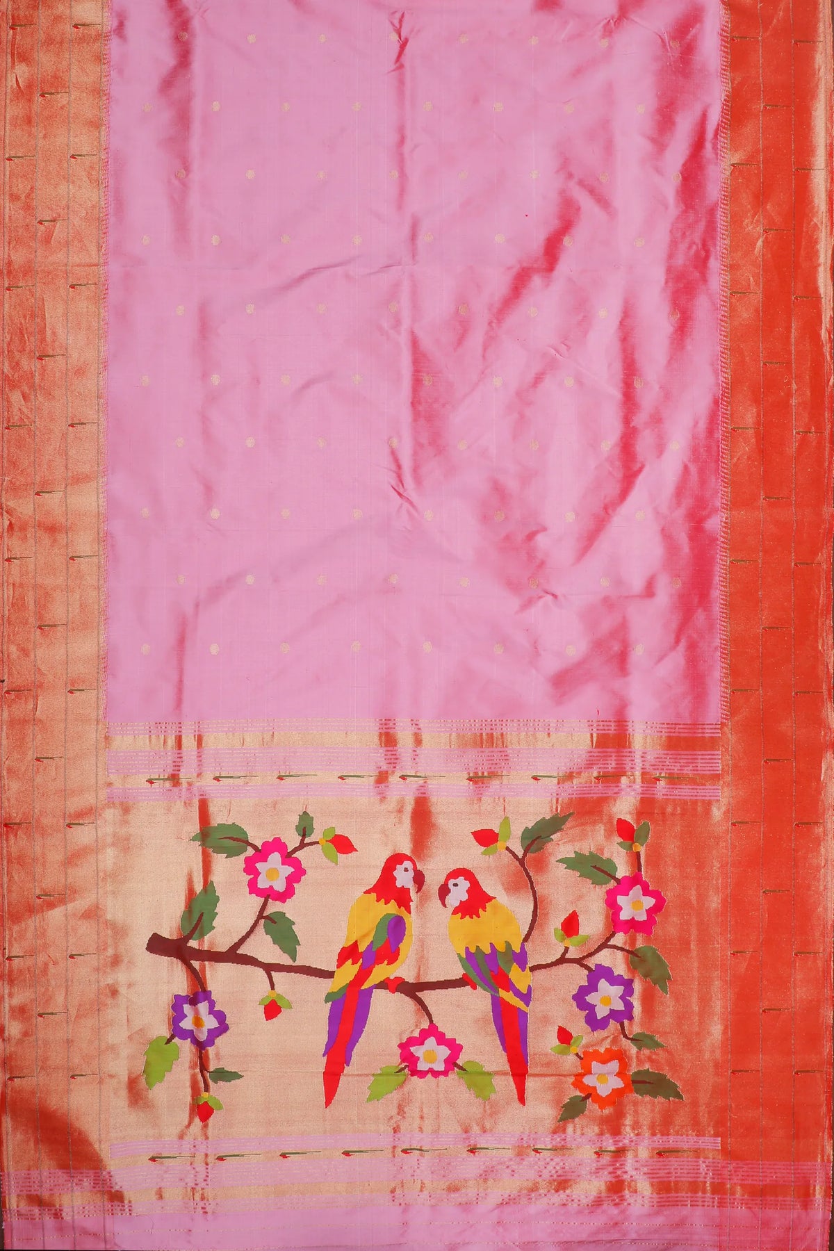 Baby Pink Handloom Pure Silk Muniya Paithani Saree