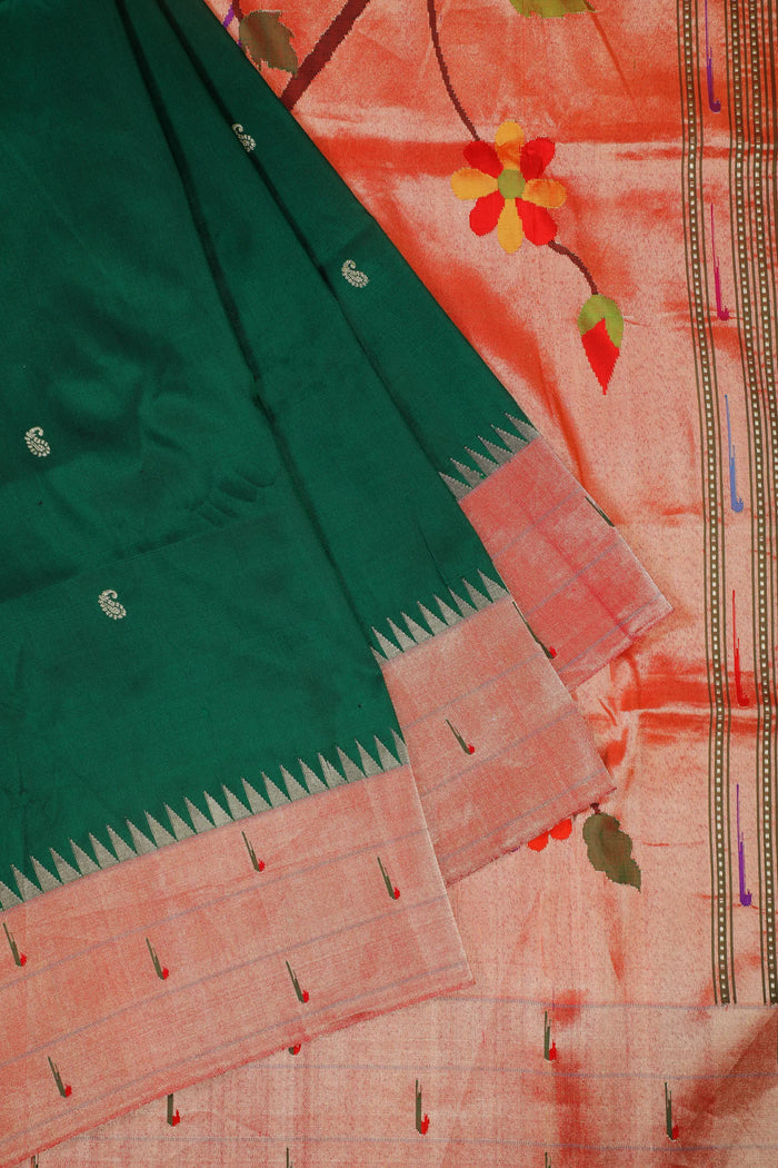 GreenHandloom Pure Silk Muniya Paithani Saree