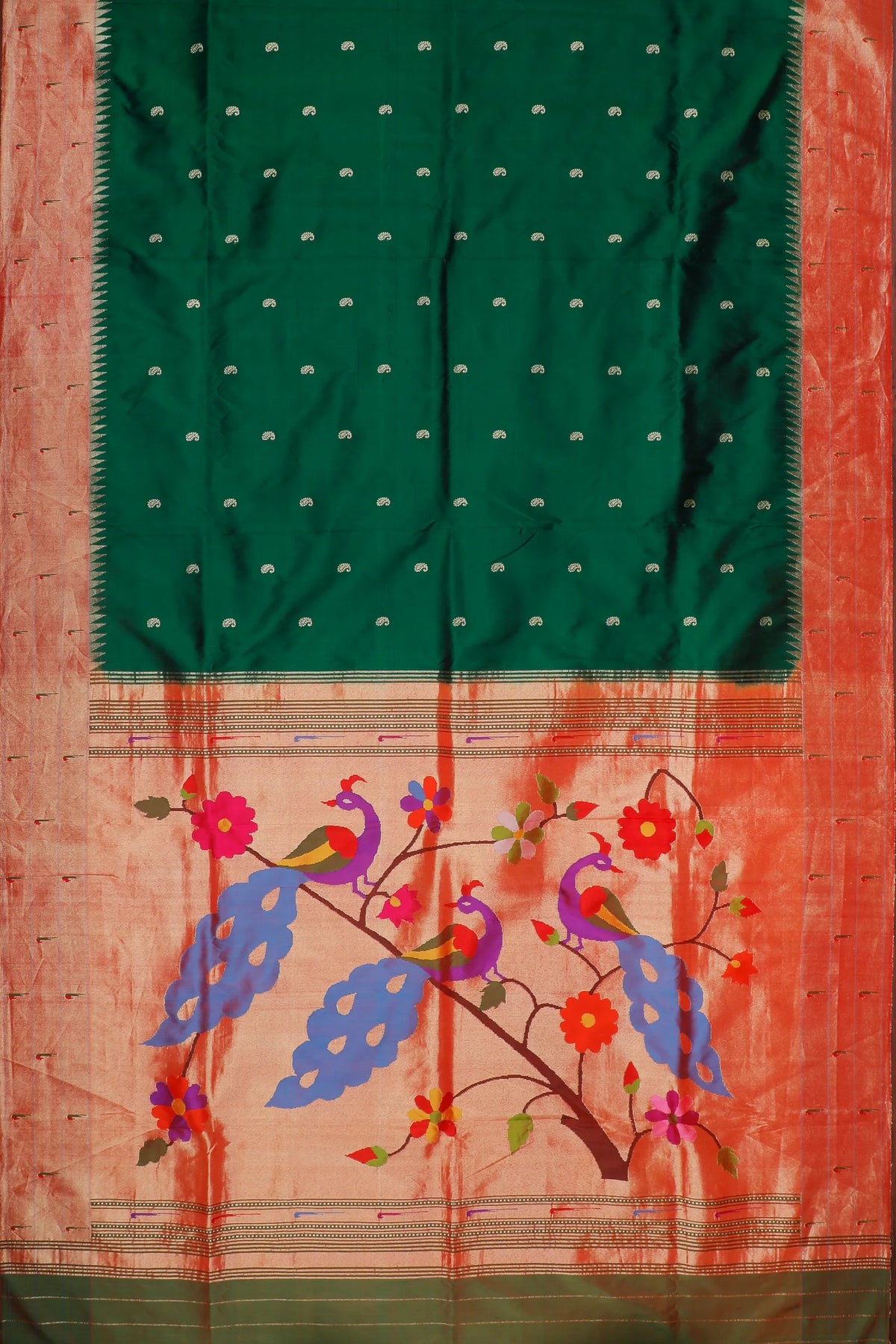 GreenHandloom Pure Silk Muniya Paithani Saree