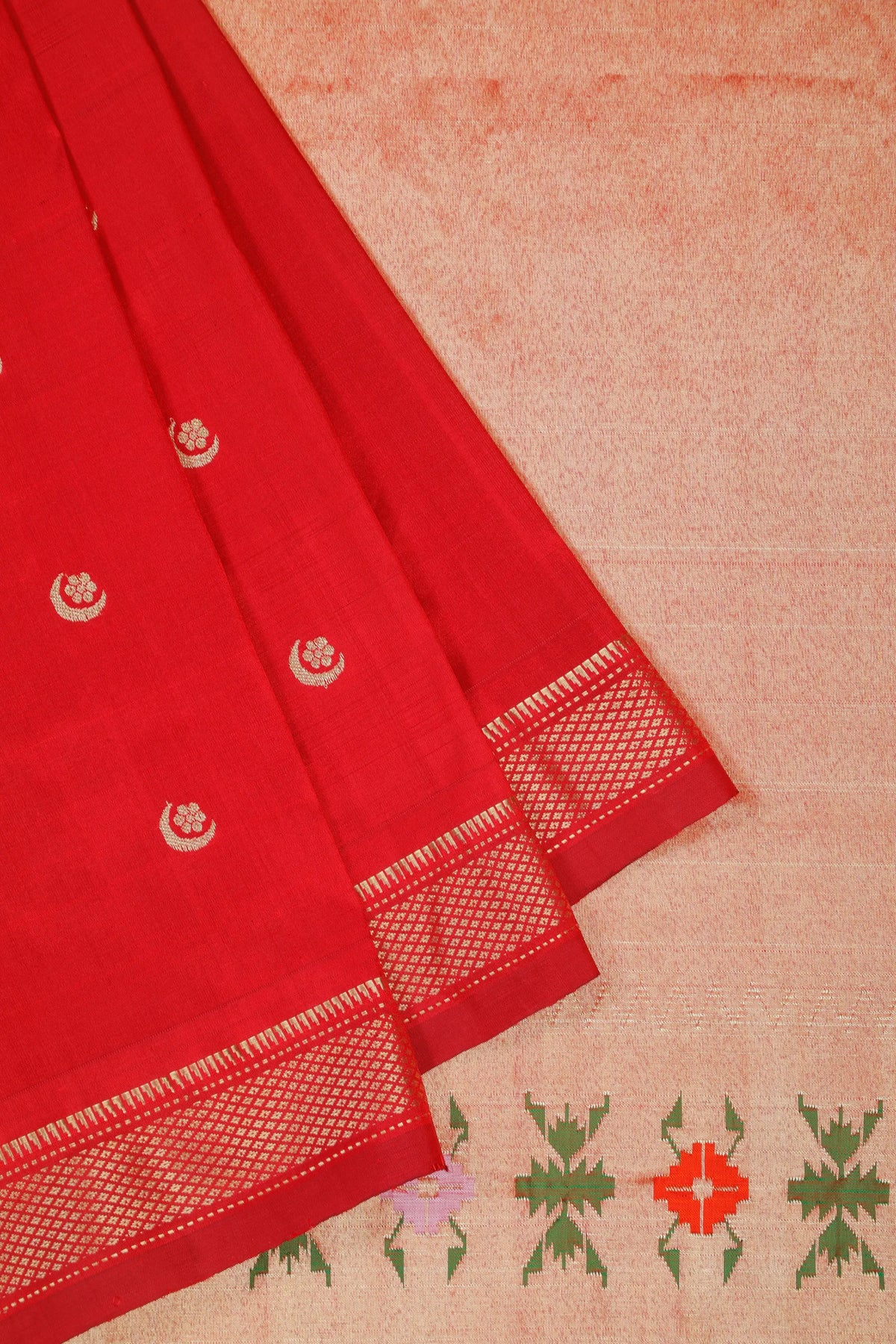 Red Handloom Pure Silk Paithani Saree with Chandrakala Design