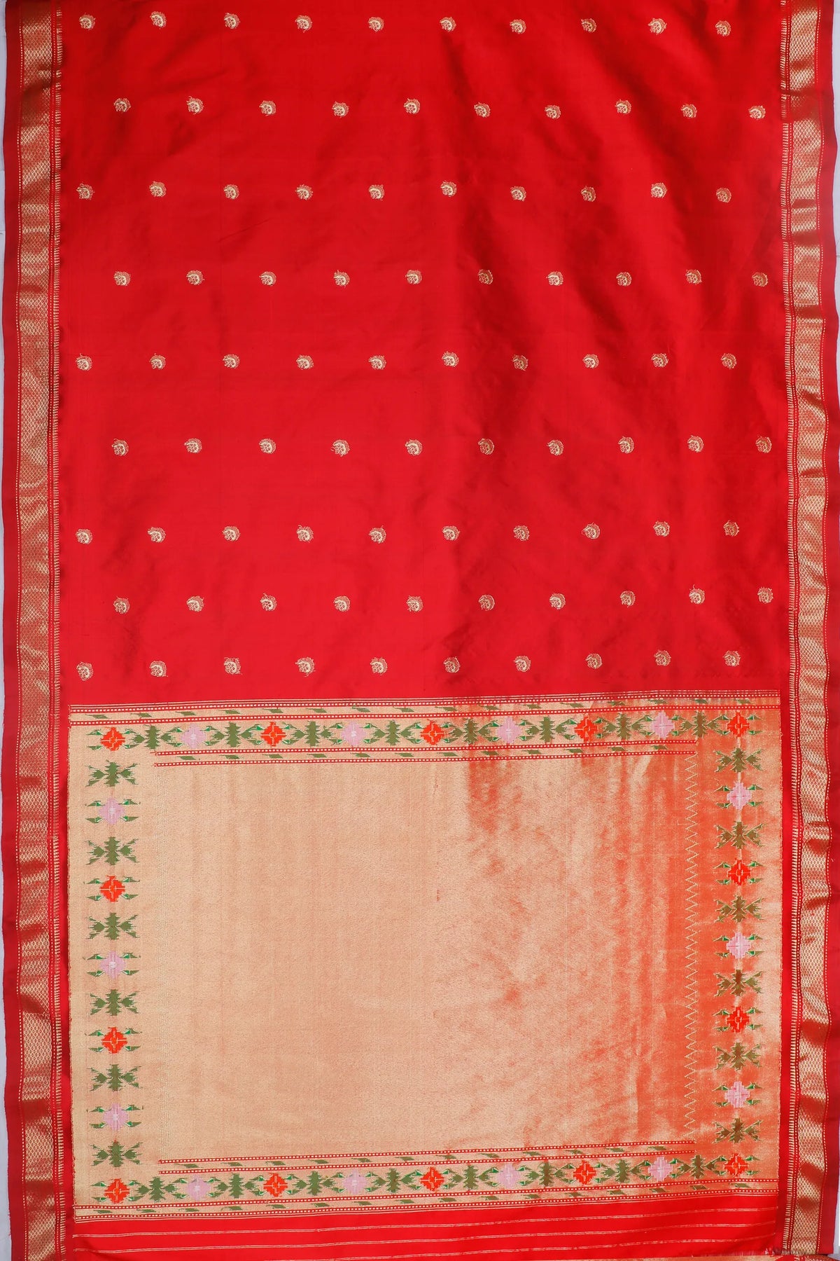 Red Handloom Pure Silk Paithani Saree with Chandrakala Design