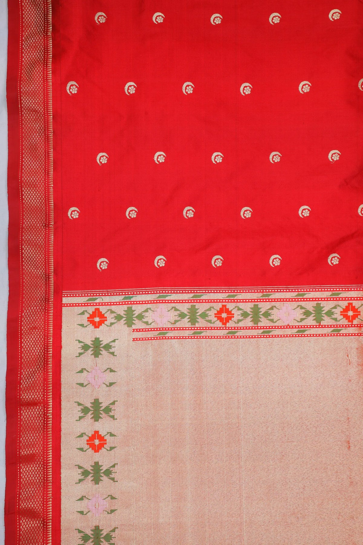 Red Handloom Pure Silk Paithani Saree with Chandrakala Design