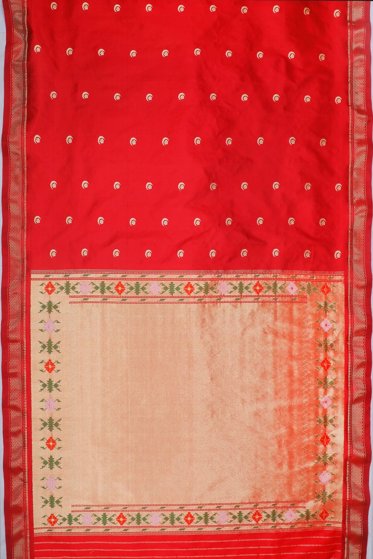 Red Handloom Pure Silk Paithani Saree with Chandrakala Design