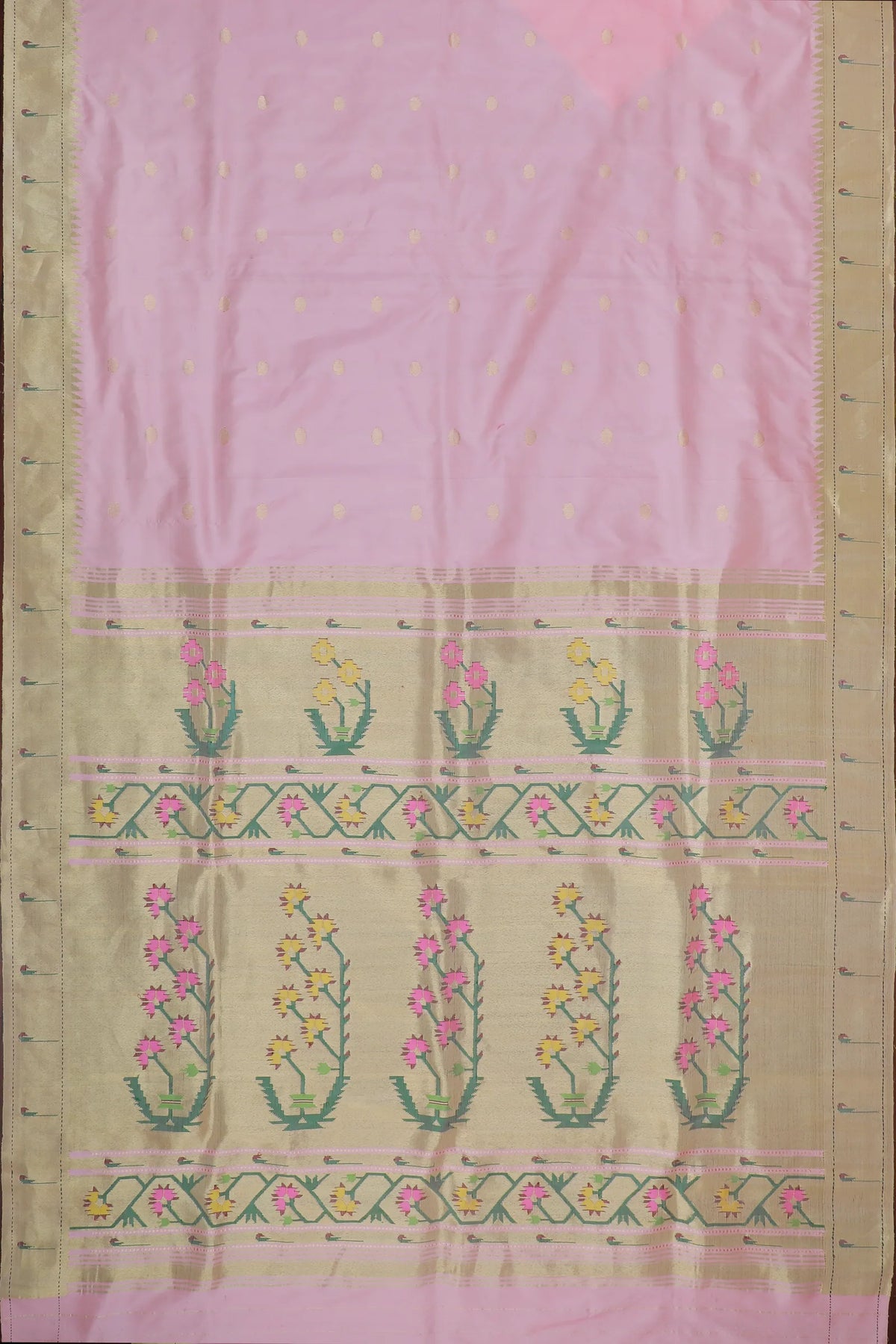 Baby Pink Handloom Pure Silk Muniya Paithani Saree