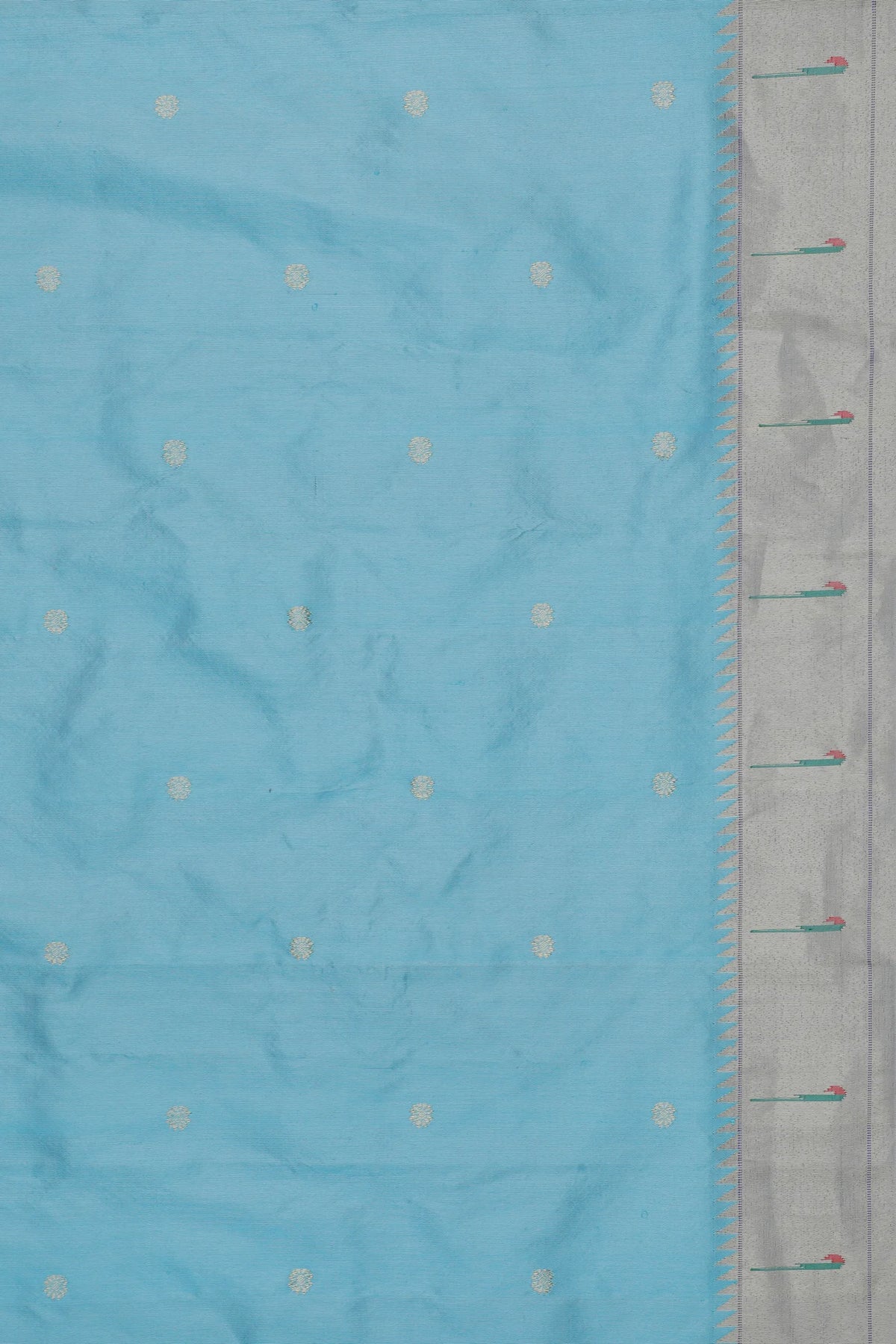 Sky Blue Handloom Pure Silk Muniya Paithani Saree with Asawali Pallu