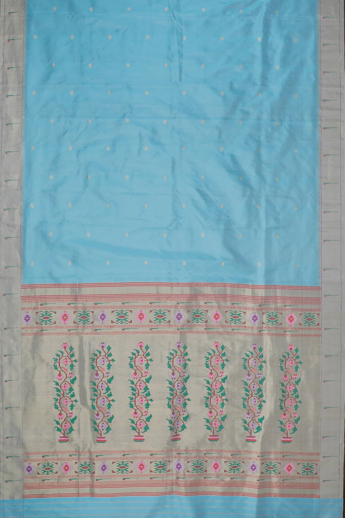 Sky Blue Handloom Pure Silk Muniya Paithani Saree with Asawali Pallu