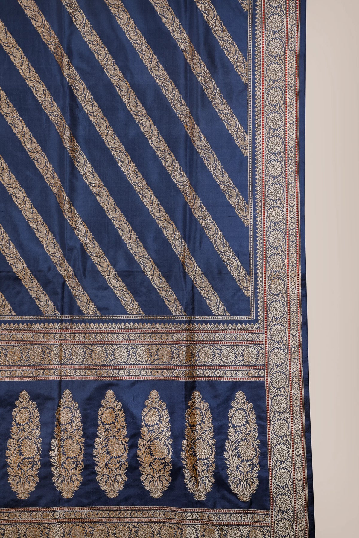 Navy Blue Real Zari Pure Silk Benarasi Saree - Revival Design