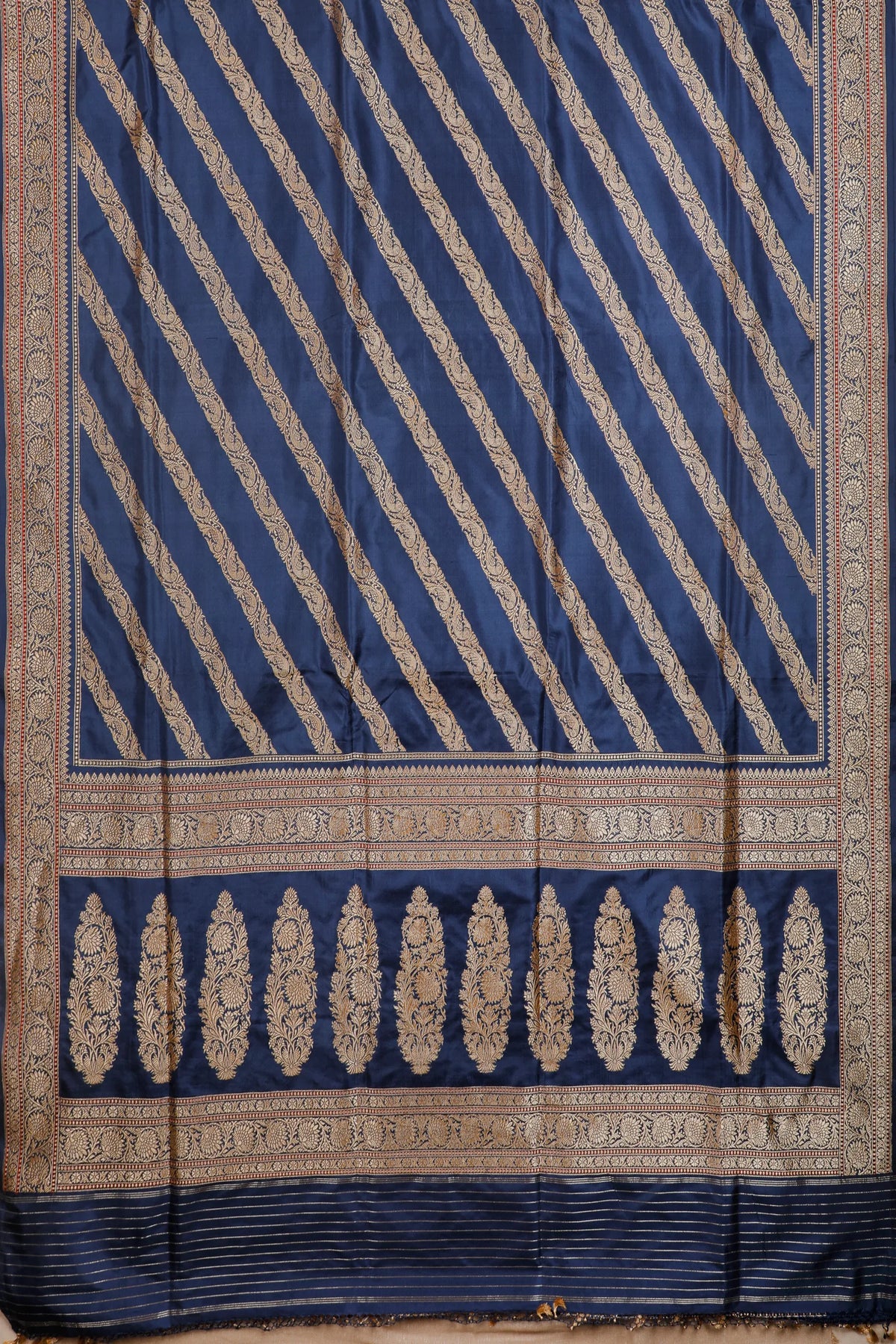 Navy Blue Real Zari Pure Silk Benarasi Saree - Revival Design
