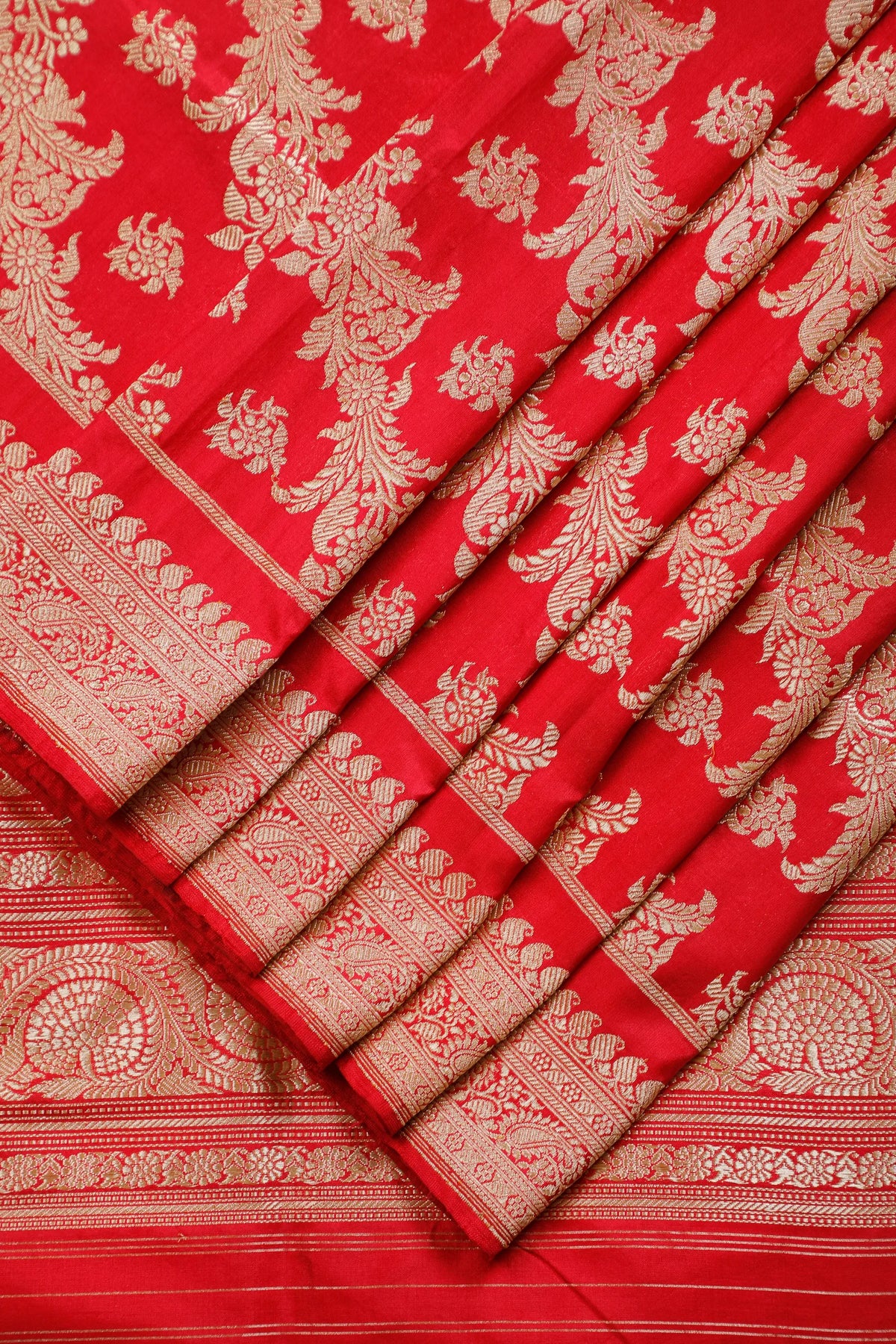 Red and Pink Real Zari Pure Silk Benarasi Saree - Revival Design
