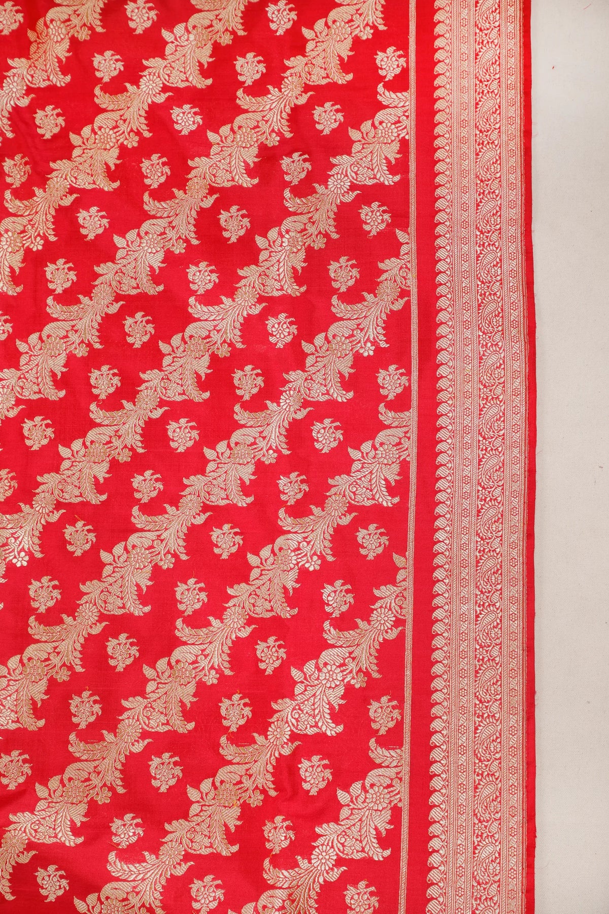 Red and Pink Real Zari Pure Silk Benarasi Saree - Revival Design