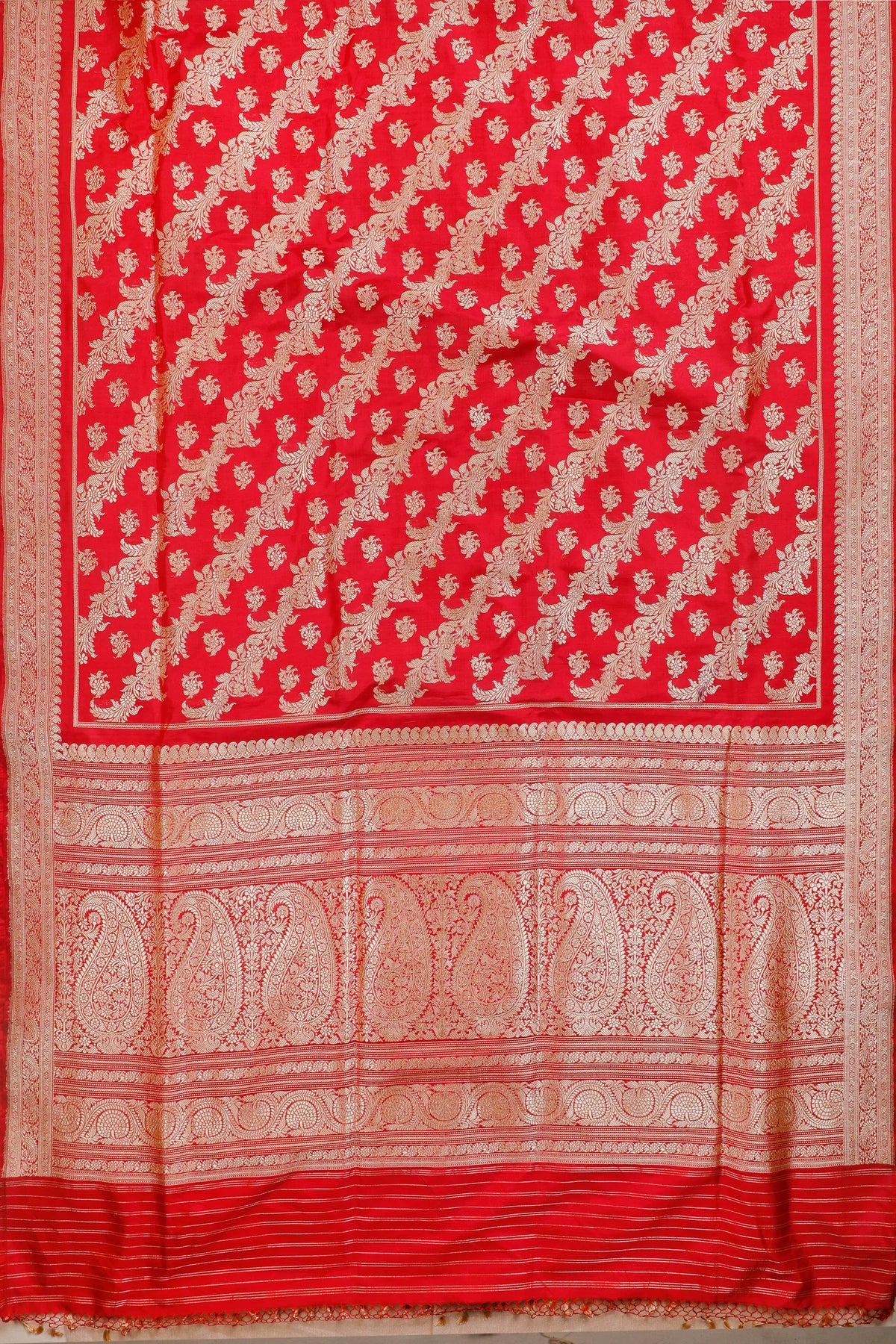 Red and Pink Real Zari Pure Silk Benarasi Saree - Revival Design