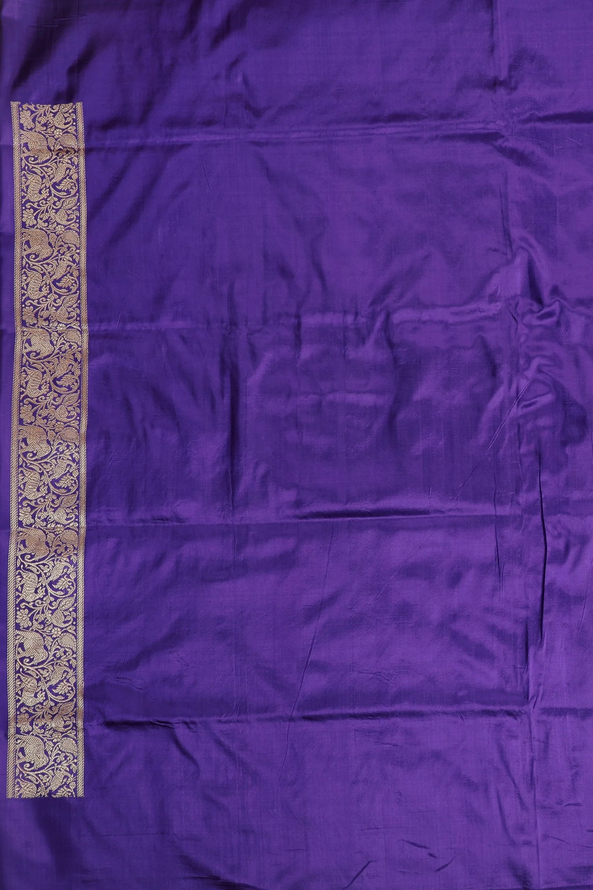 Deep Purple Handloom Real Zari Pure Silk Benarasi Saree - Shikargah Design