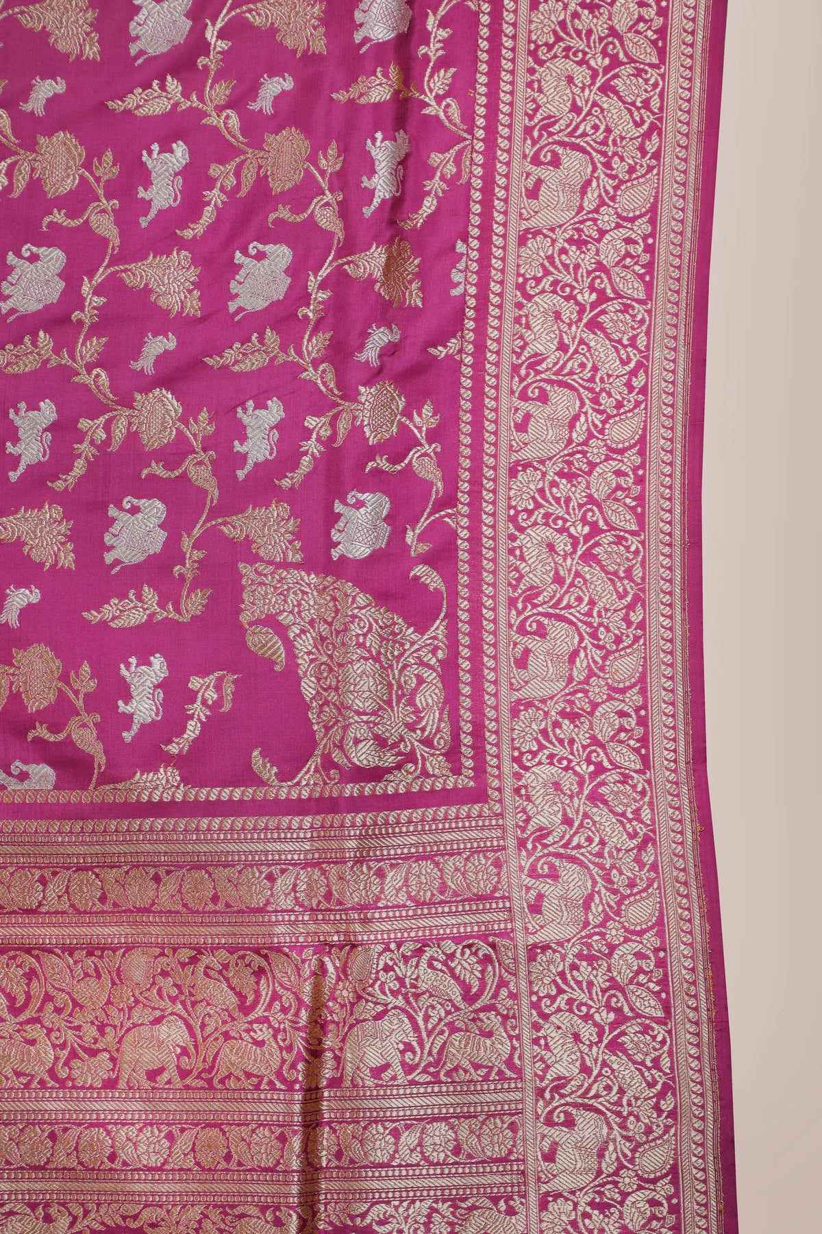 Royal Purple Handloom Real Zari Pure Silk Benarasi Saree - Shikargah Design