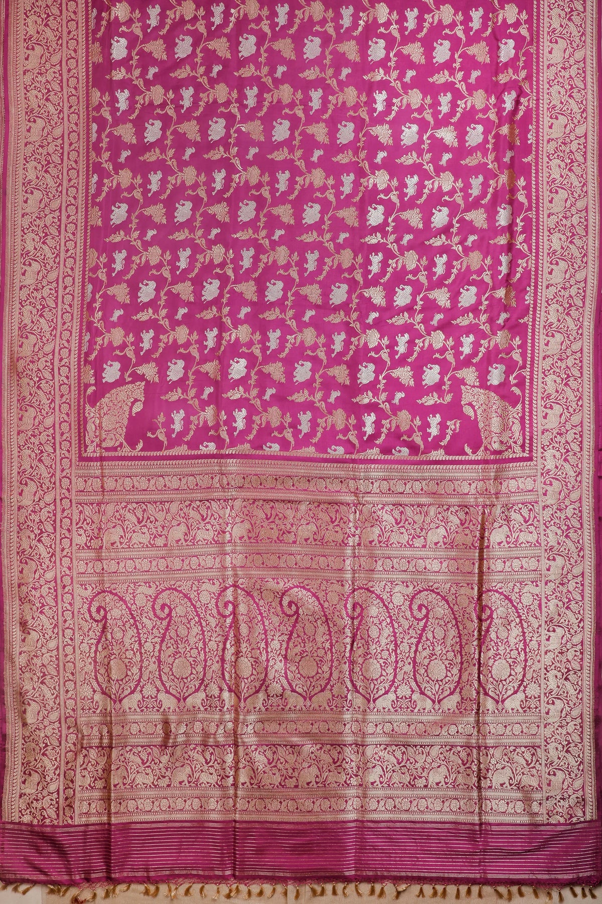 Royal Purple Handloom Real Zari Pure Silk Benarasi Saree - Shikargah Design