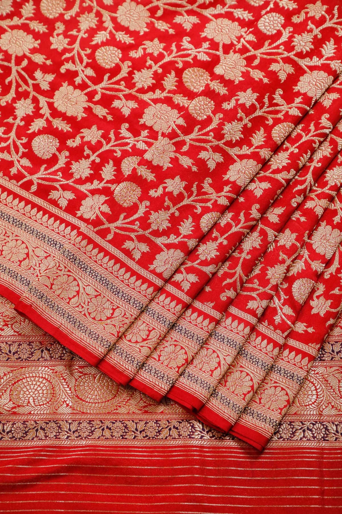 Red Real Zari Pure Silk Benarasi Saree - Revival Koniya Design