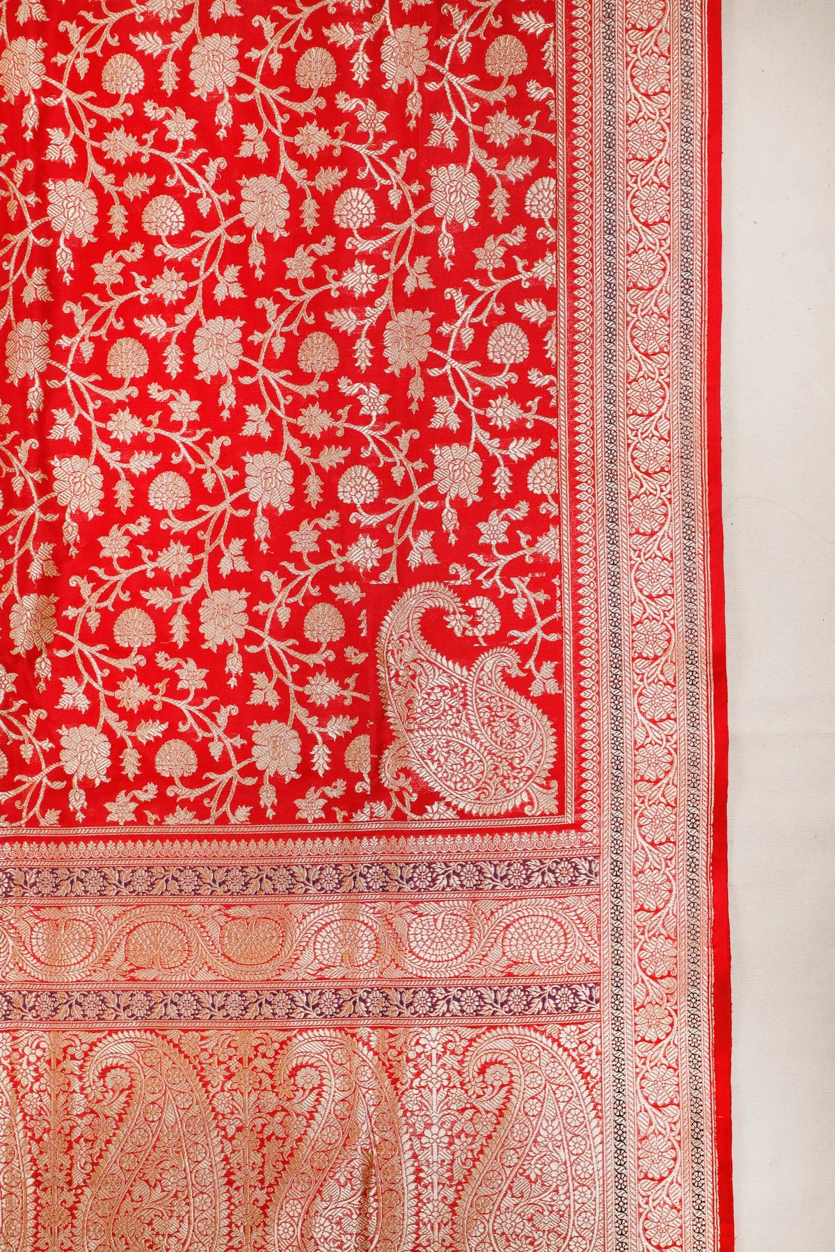 Red Real Zari Pure Silk Benarasi Saree - Revival Koniya Design