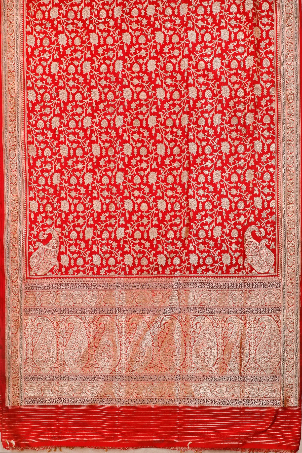 Red Real Zari Pure Silk Benarasi Saree - Revival Koniya Design