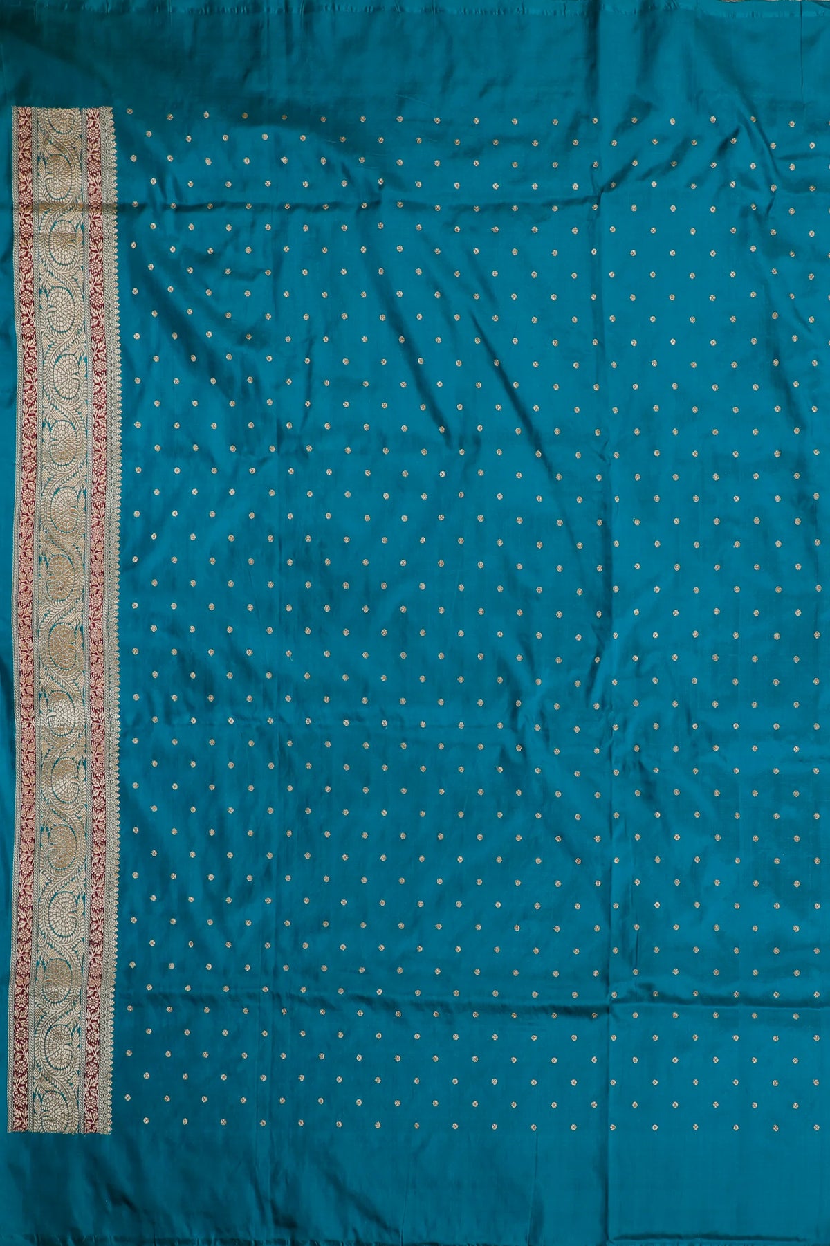 Teal Blue Real Zari Pure Silk Benarasi Saree - Revival Koniya Design