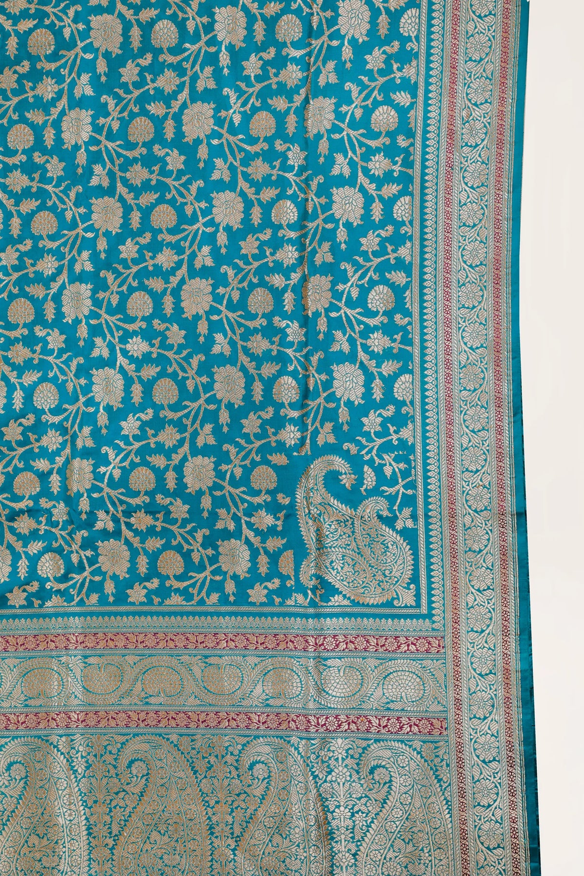 Teal Blue Real Zari Pure Silk Benarasi Saree - Revival Koniya Design