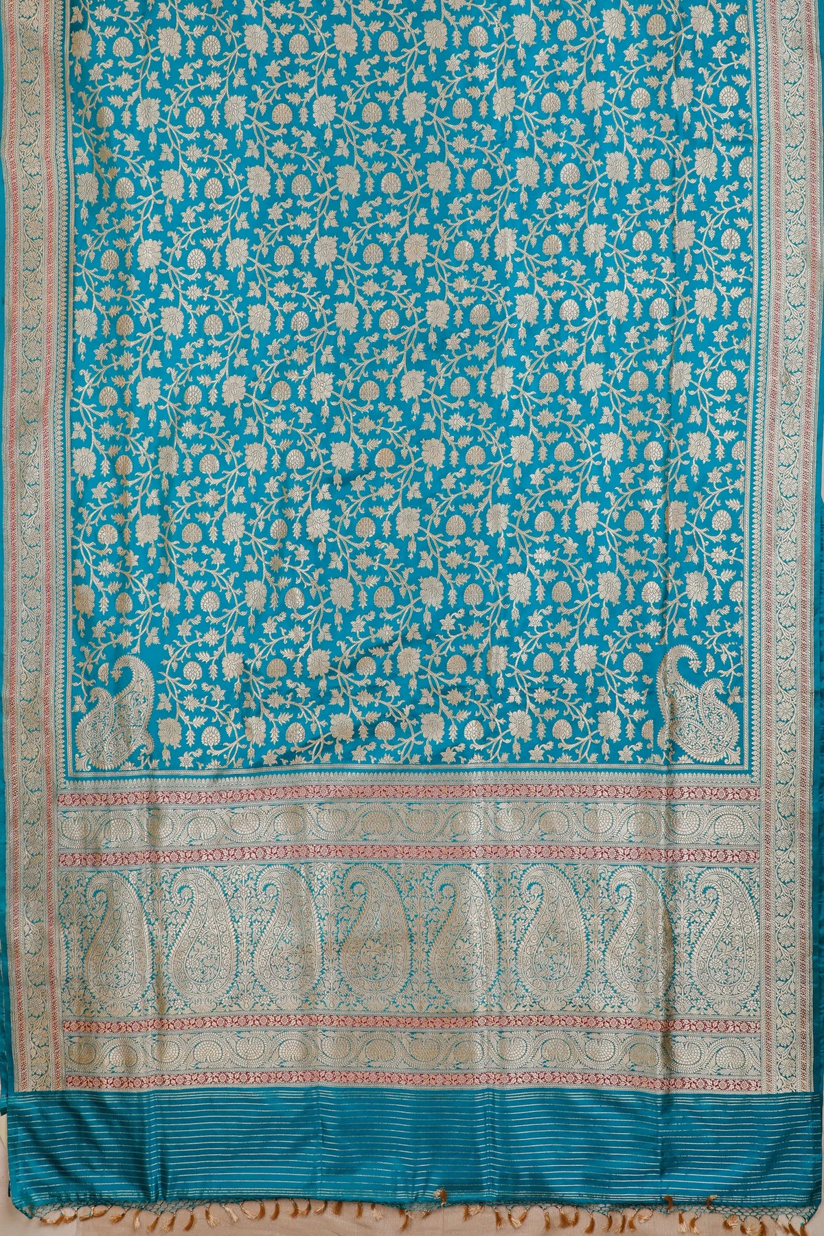 Teal Blue Real Zari Pure Silk Benarasi Saree - Revival Koniya Design
