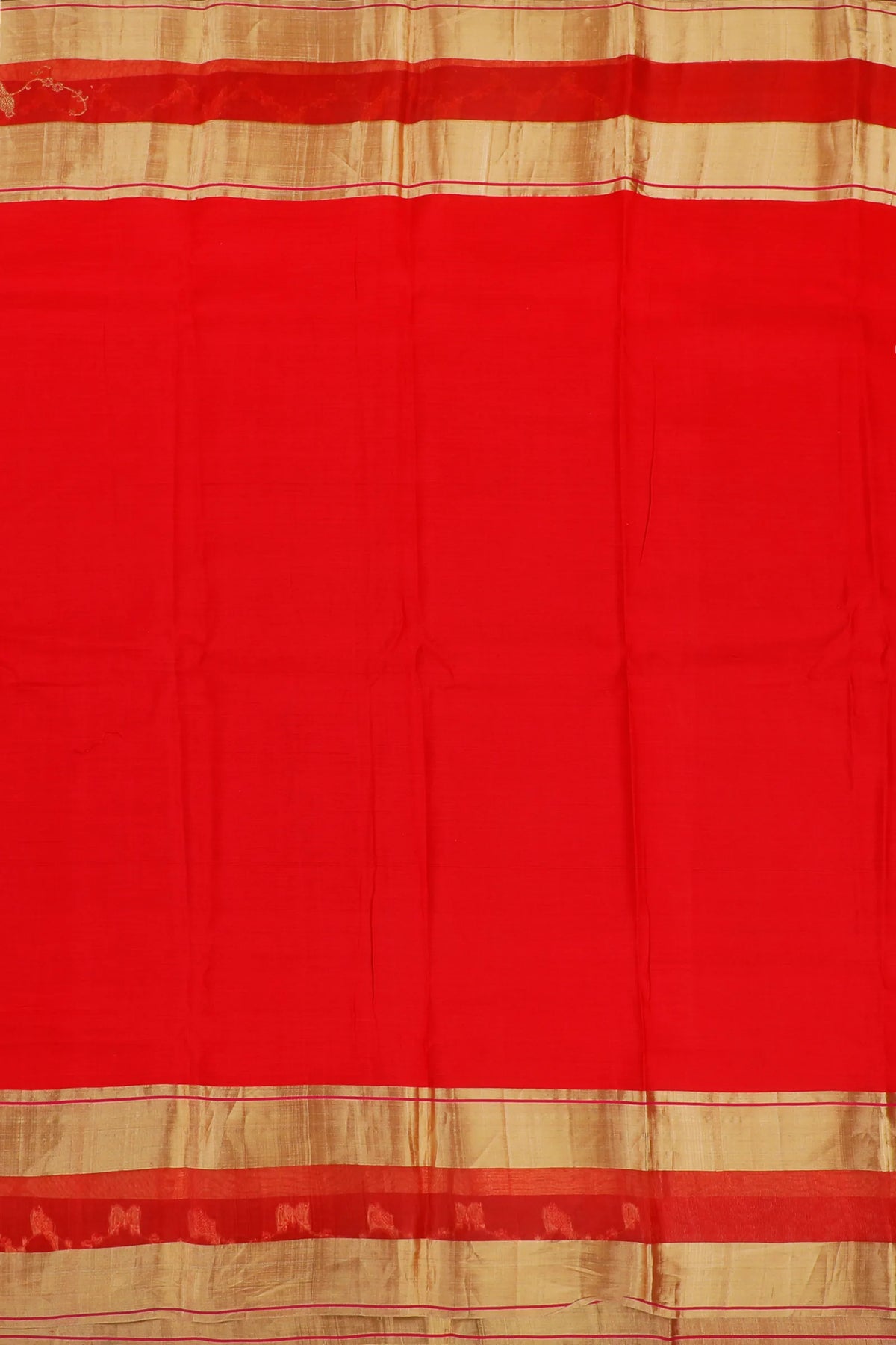 Red Handloom Katan Silk Chanderi by Cotton Saree