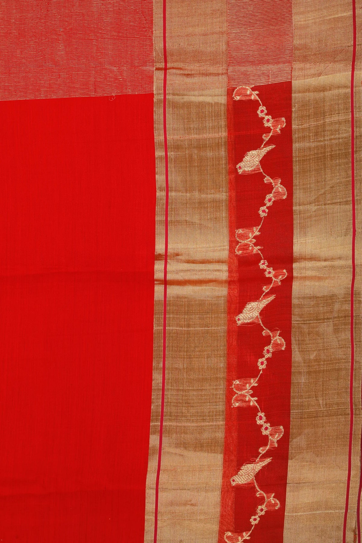 Red Handloom Katan Silk Chanderi by Cotton Saree