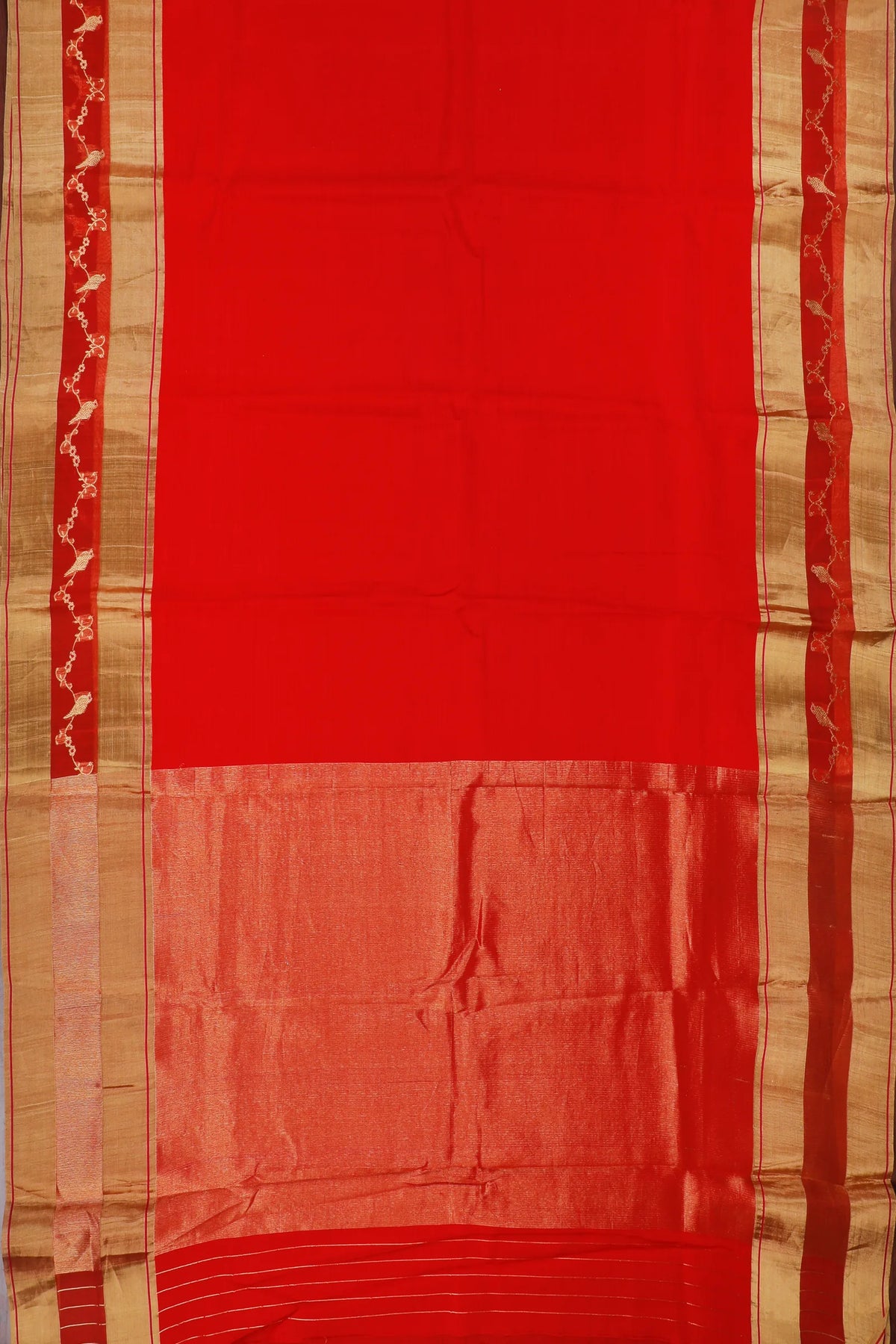 Red Handloom Katan Silk Chanderi by Cotton Saree