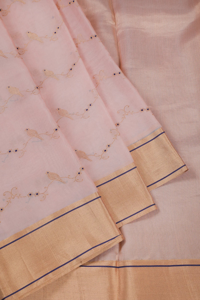 Baby Pink Handloom Chanderi Mashru Silk Saree
