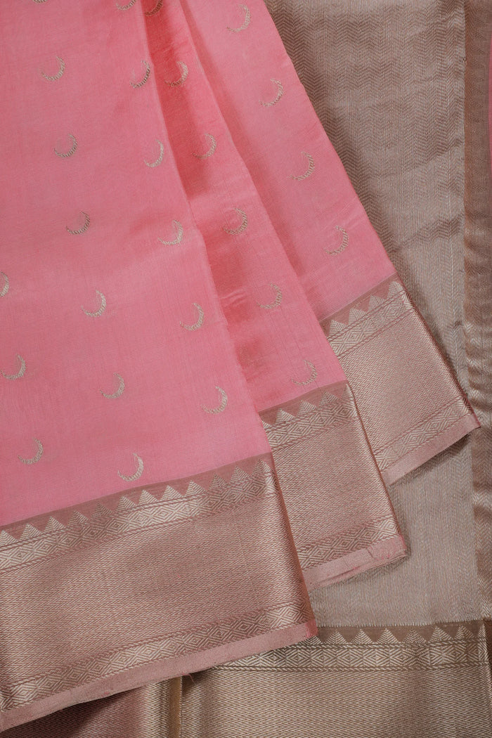 Baby Pink Handloom Chanderi Mashru Silk Saree