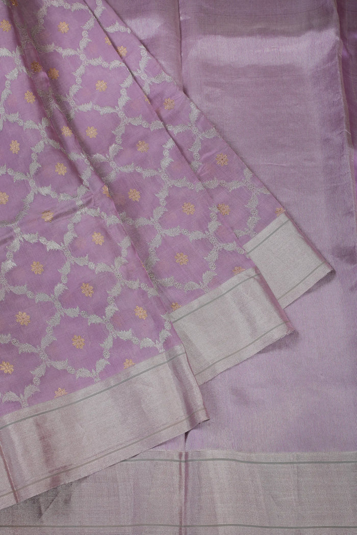 Lavender Handloom Chanderi Mashru Silk Saree