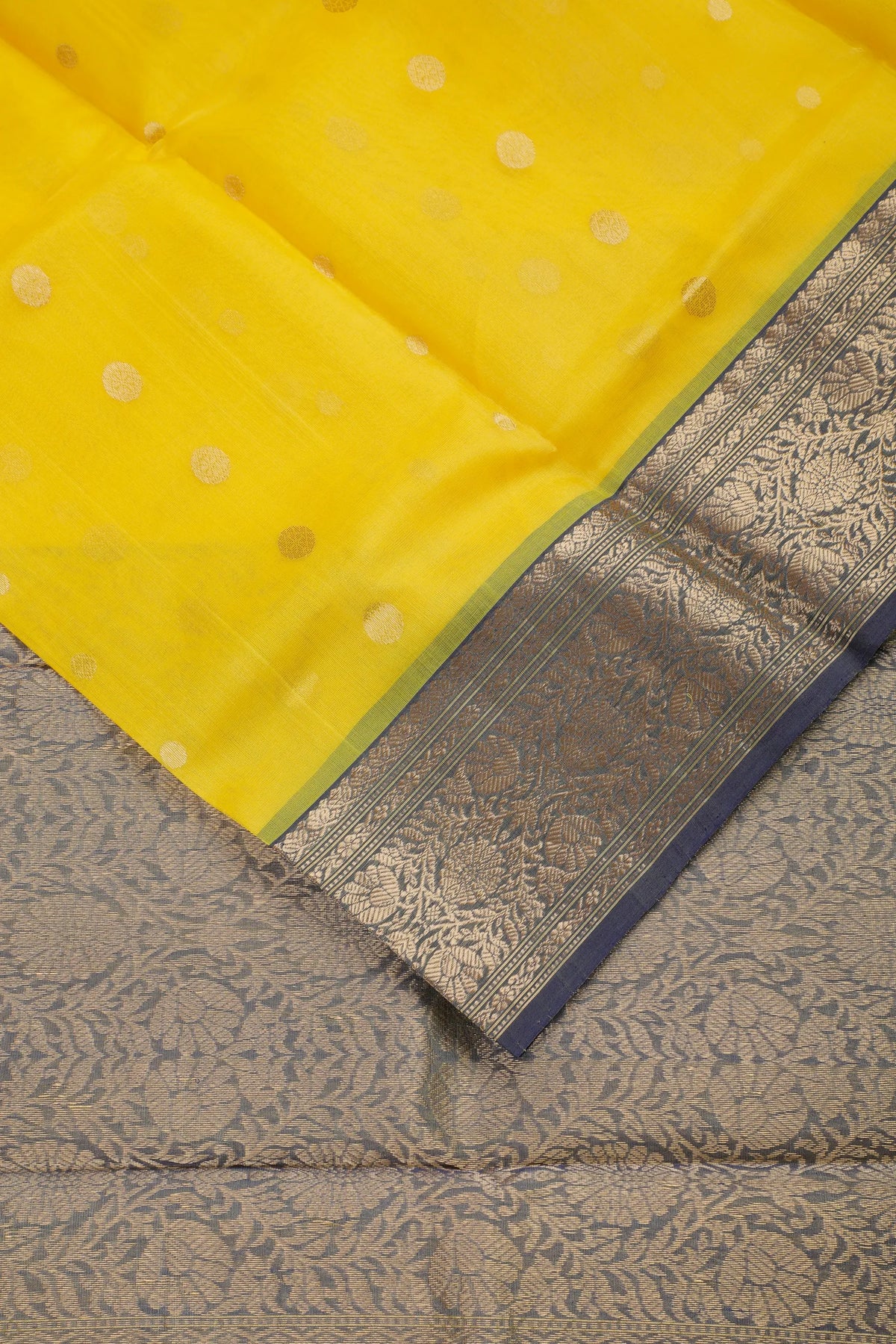 Lemon Yellow Handloom Pure Silk Chanderi Saree