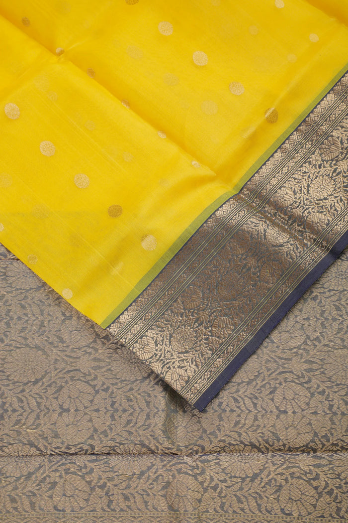 Lemon Yellow Handloom Pure Silk Chanderi Saree