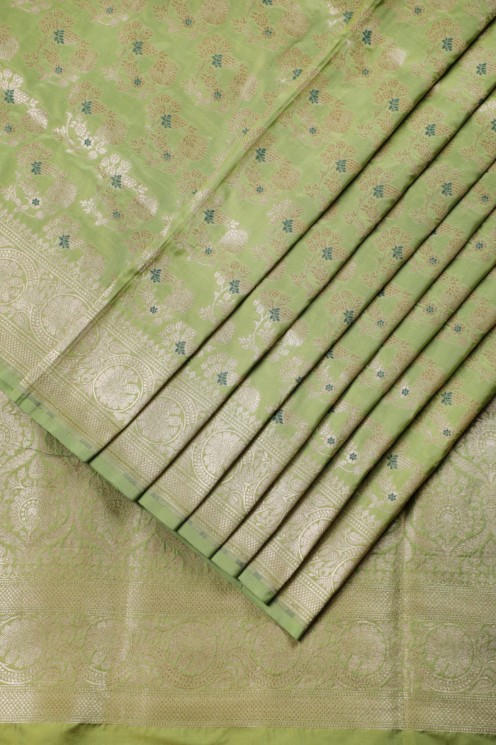 Pista Green Handloom Benarasi Katan Silk Saree