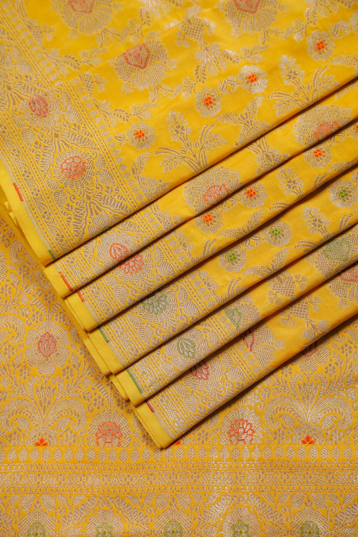Fresh Yellow Handloom Benarasi Katan Silk Saree