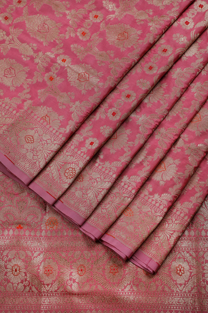 Onion Pink Benarasi Katan Pure Silk Saree