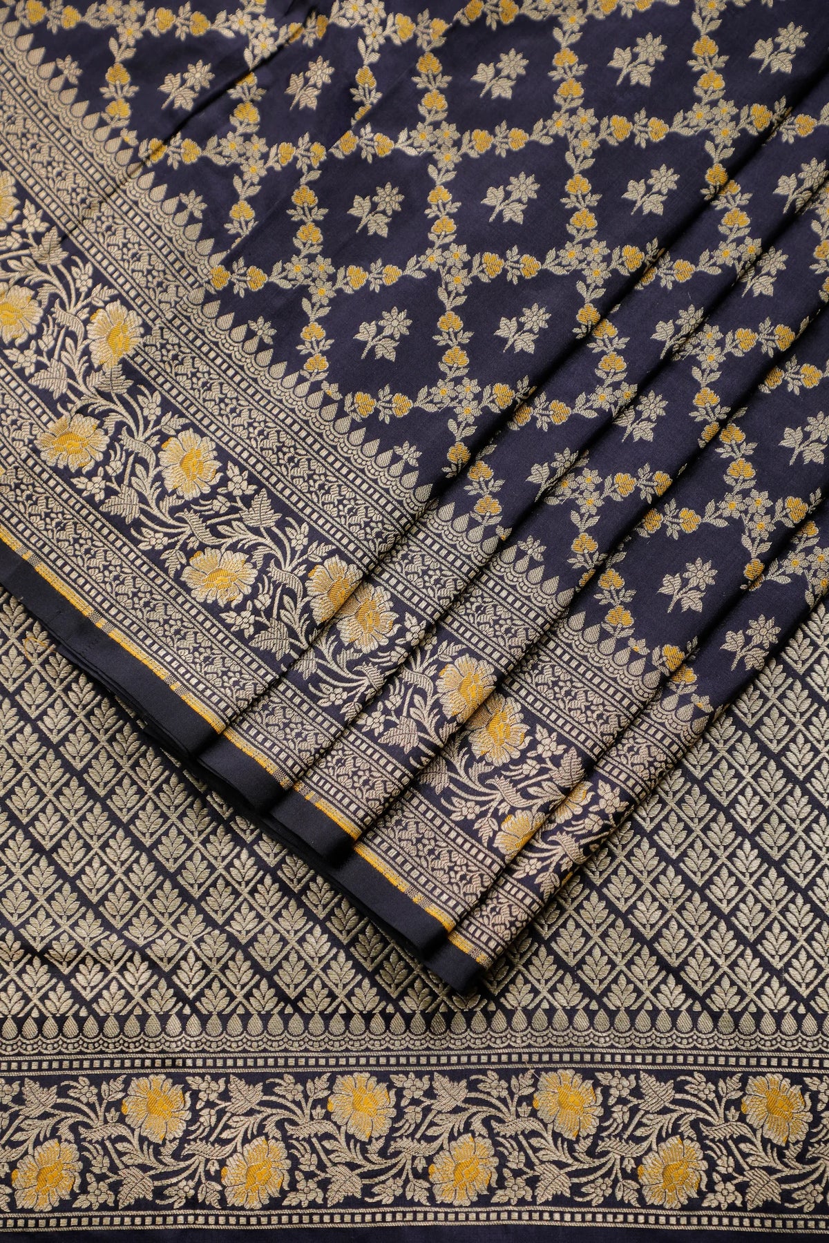 Navy Blue Handloom Benarasi Katan Silk Saree