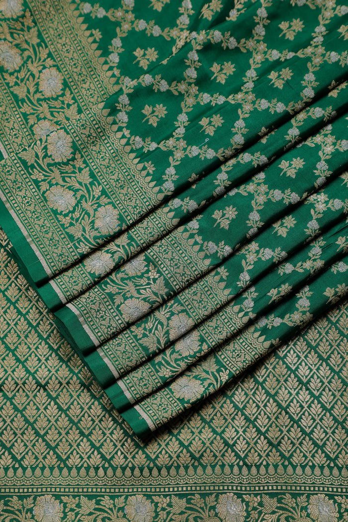 Peacock Green Handloom Benarasi Katan Silk Saree