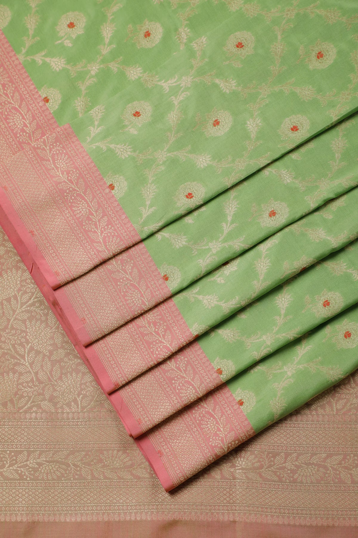 Pista Green Handloom Benarasi Katan Silk Saree