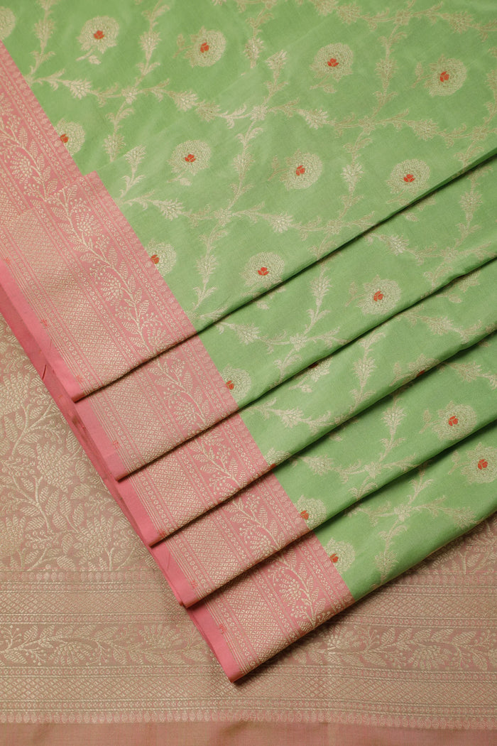 Pista Green Handloom Benarasi Katan Silk Saree