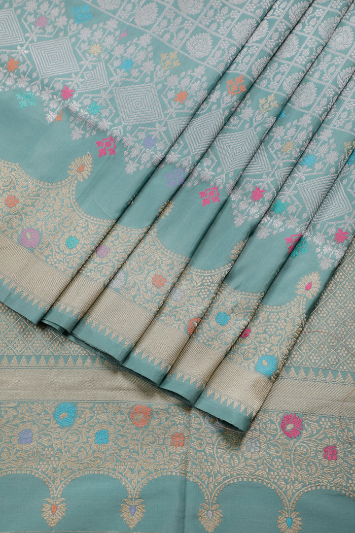 Pastel Blue Benarasi Katan Pure Silk Saree